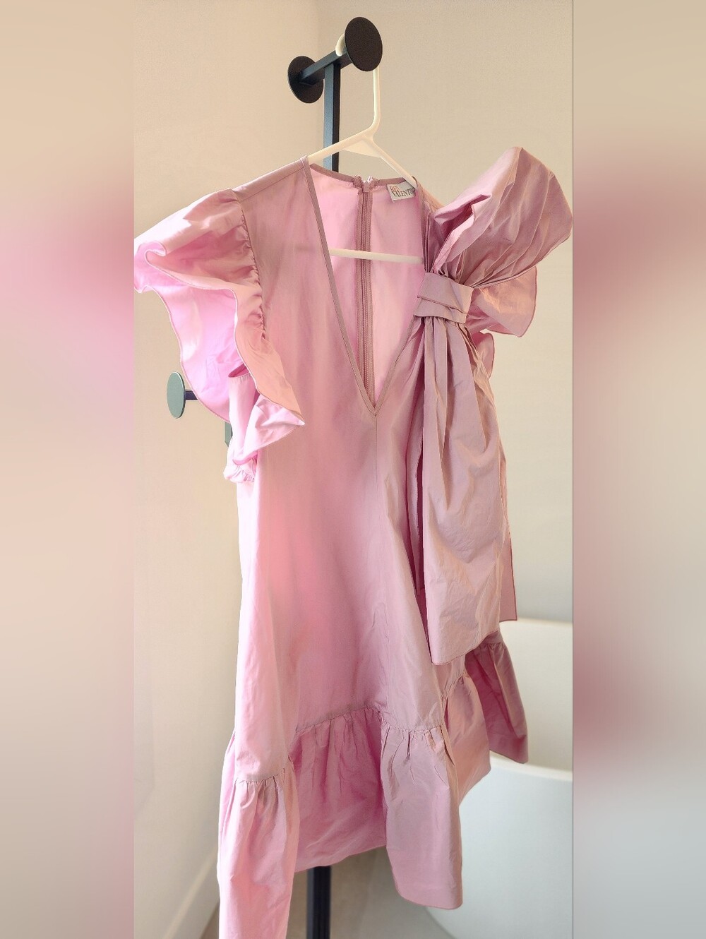 RED Valentino Pink Taffeta Bow Ruffle Mini Dress IT40 Small - Picture 10 of 15